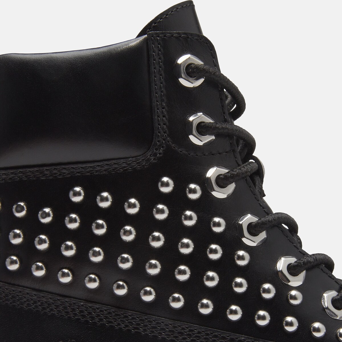 Stivaletti con zeppa e lacci, in pelle, con borchie, STONE STREET MID 6 INCH LACE nero , TIMBERLAND