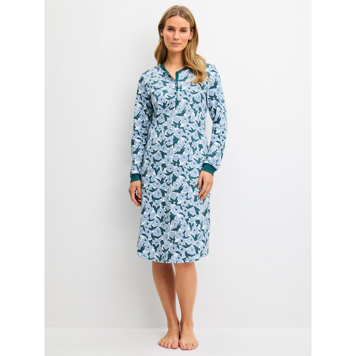 manches longues Coton MIDNIGHT FLOWERS dark petrol, CALIDA