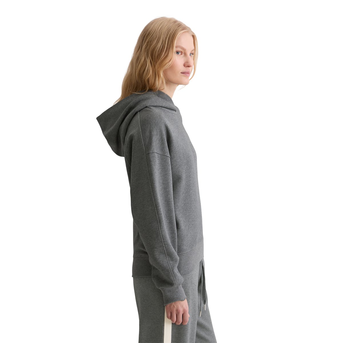 Sweatshirt à capuche avec logo relaxed en coton organique gris, MARC O'POLO