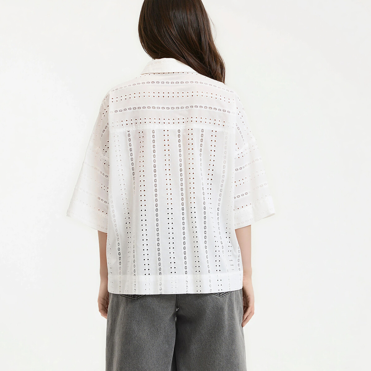 Chemise ample en broderie anglaise, manches coudes blanc, LA REDOUTE COLLECTIONS