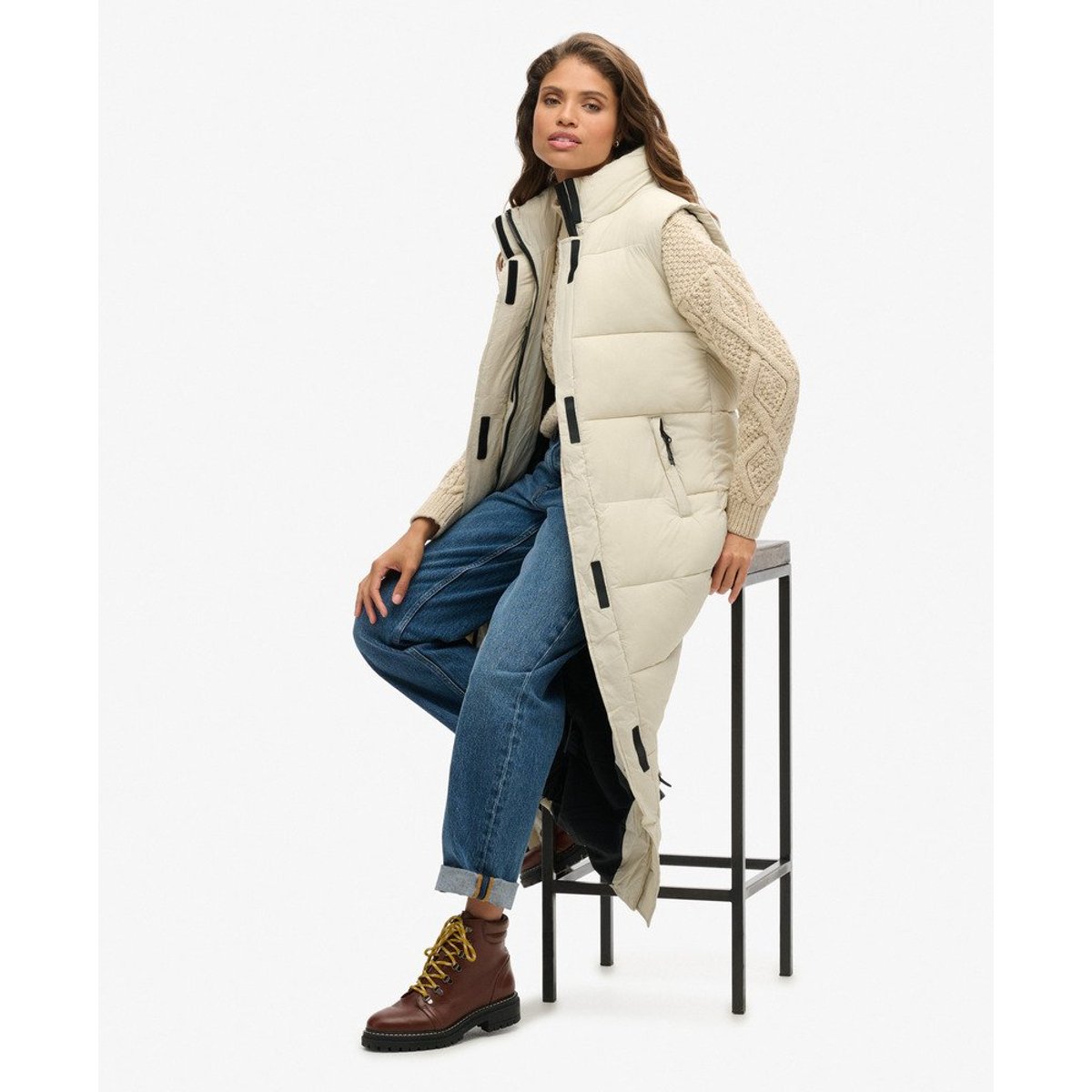 Gilet long sans manches Ripstop pélican, SUPERDRY