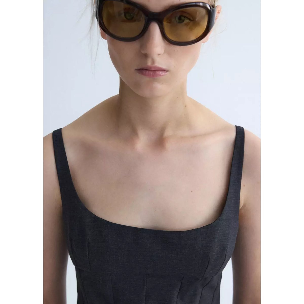 Robe laine coutures décoratives gris, MANGO