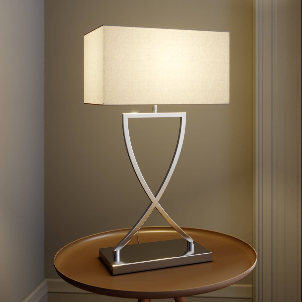Lampe à poser en métal moderne, Evaine chrome, blanc, LUCANDE