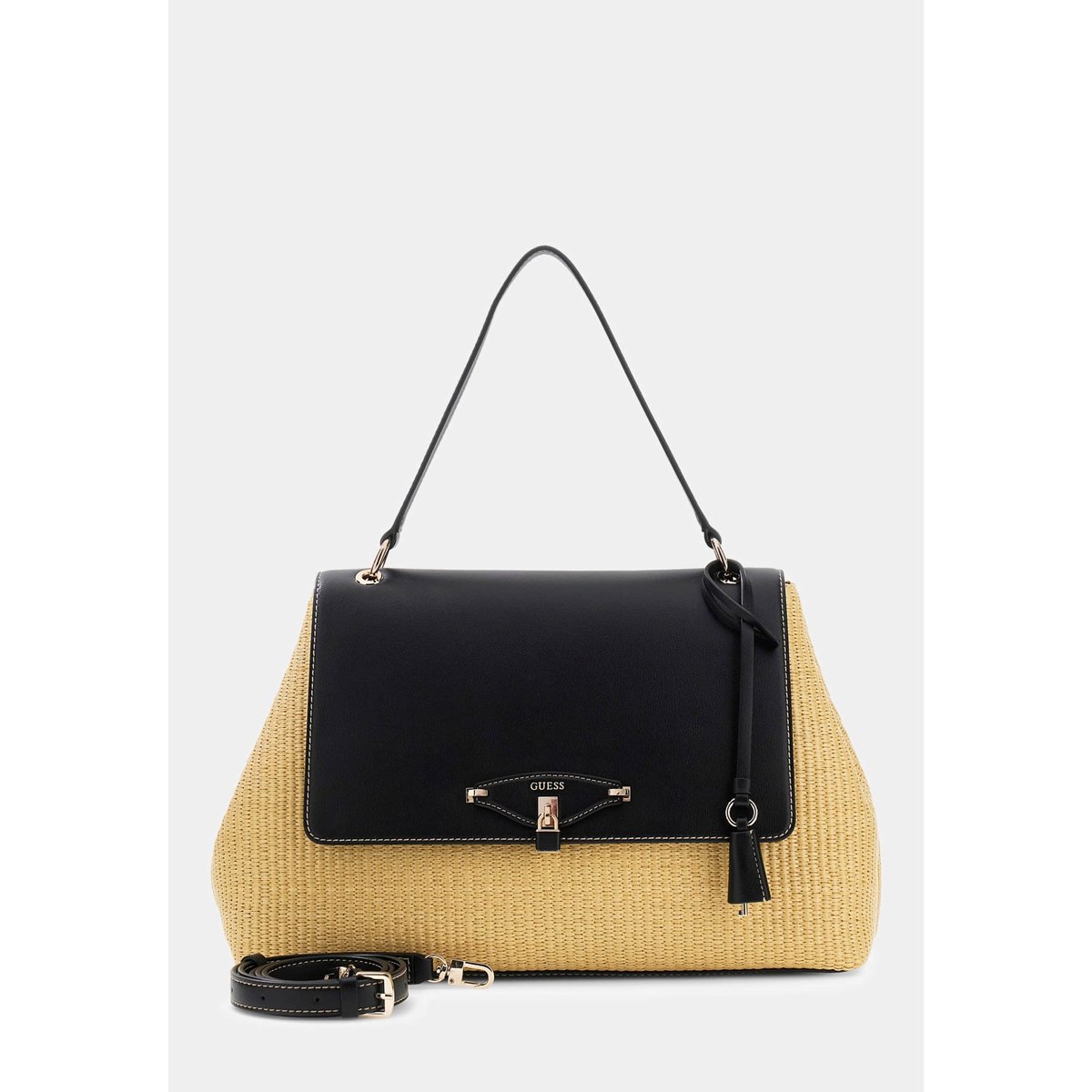 Sac À Épaule Maggie Straw noir, GUESS