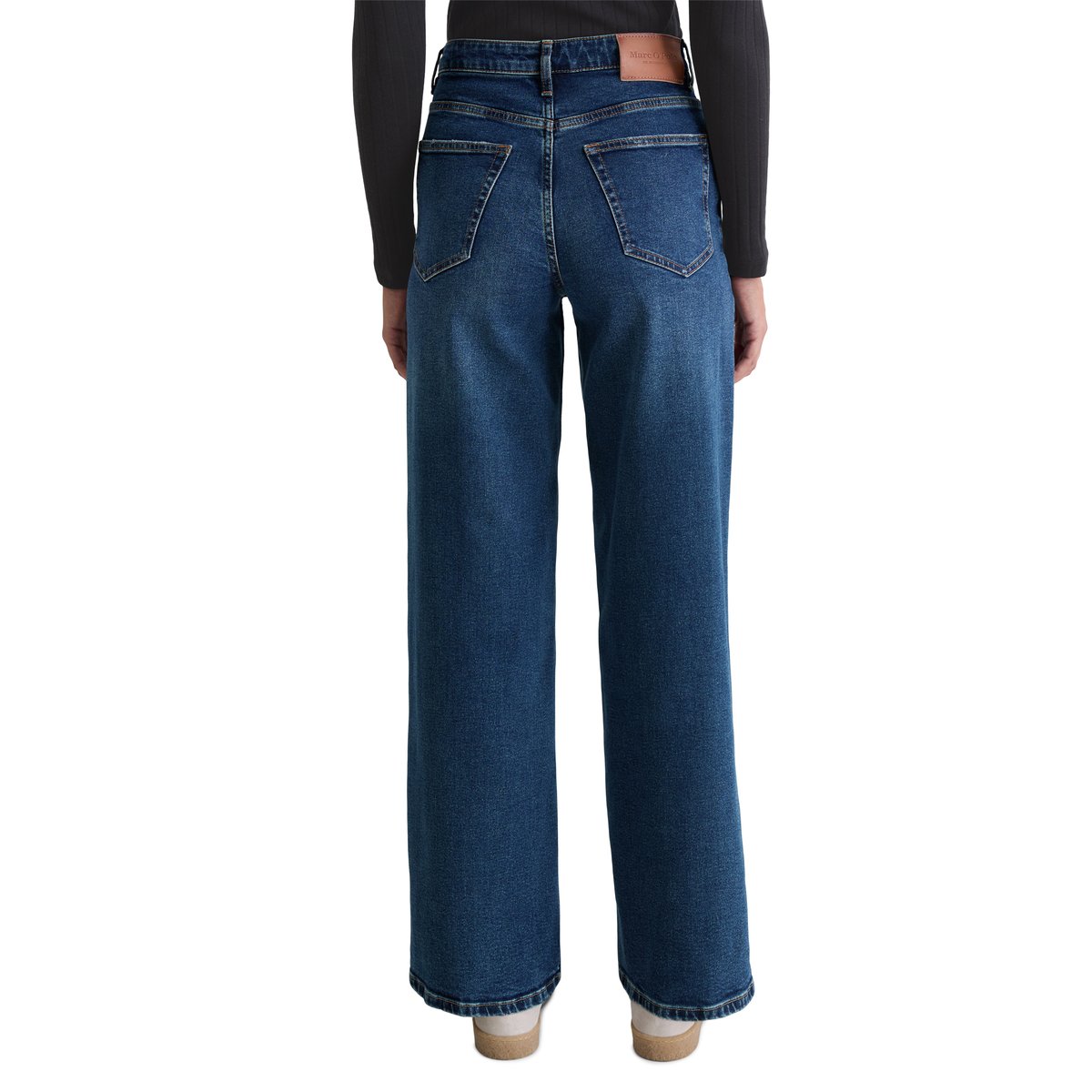 Jeans modèle Tolva large en coton organique mélangé stretch bleu foncé, MARC O'POLO