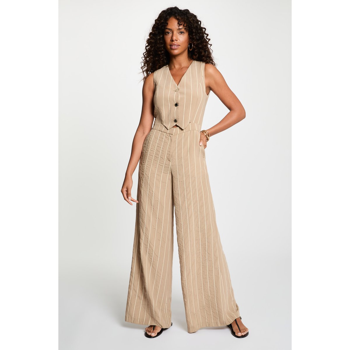 Combinaison rayée col v taupe, MORGAN