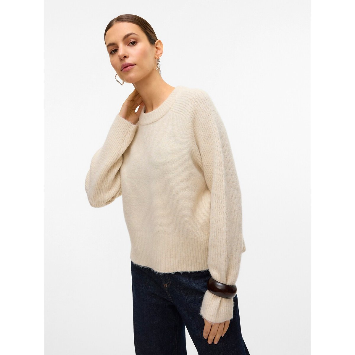 Crew Neck Jumper beige, VERO MODA