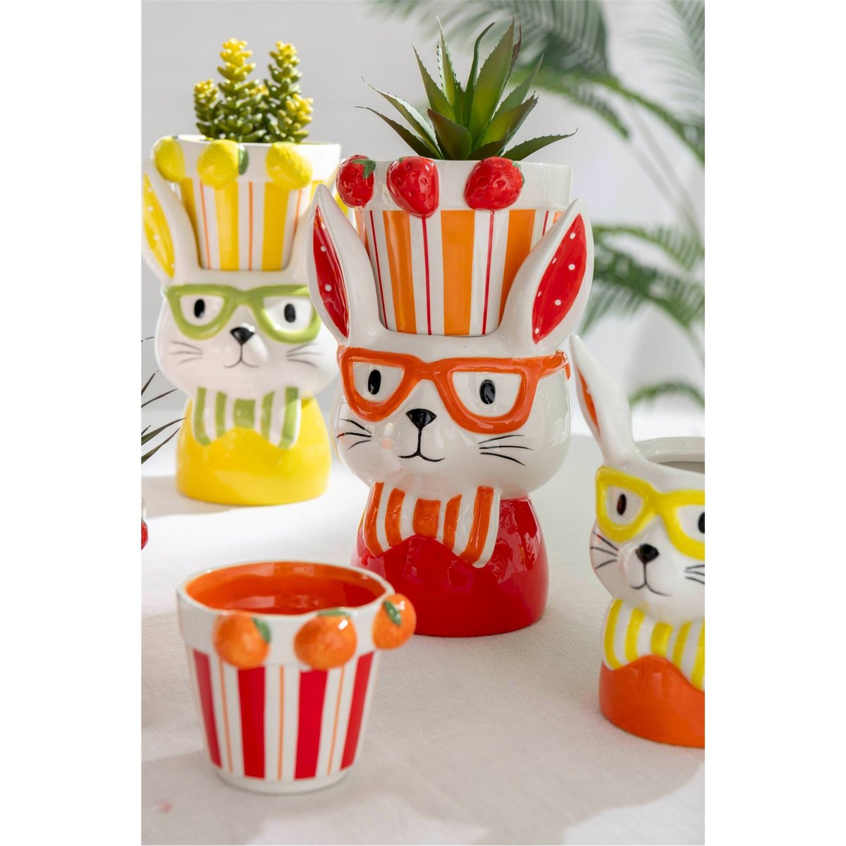 Cache-pot lapin en poterie, Lot de 3 multicolore, RECOLLECTION