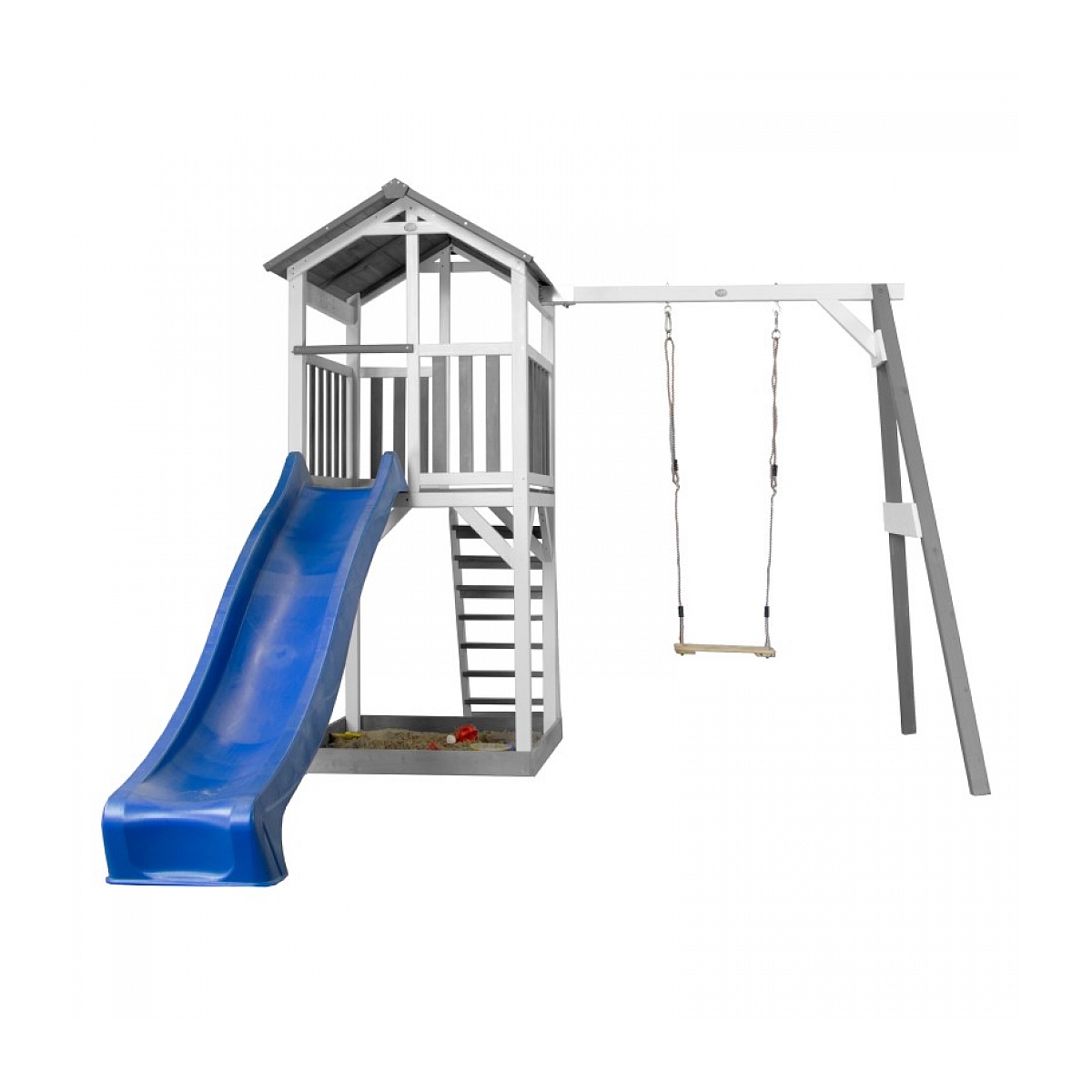 AXI Structure de jeu Beach Tower Gris Blanc avec 1 balancoire et toboggan Bleu couleur unique, AXI HOUSE