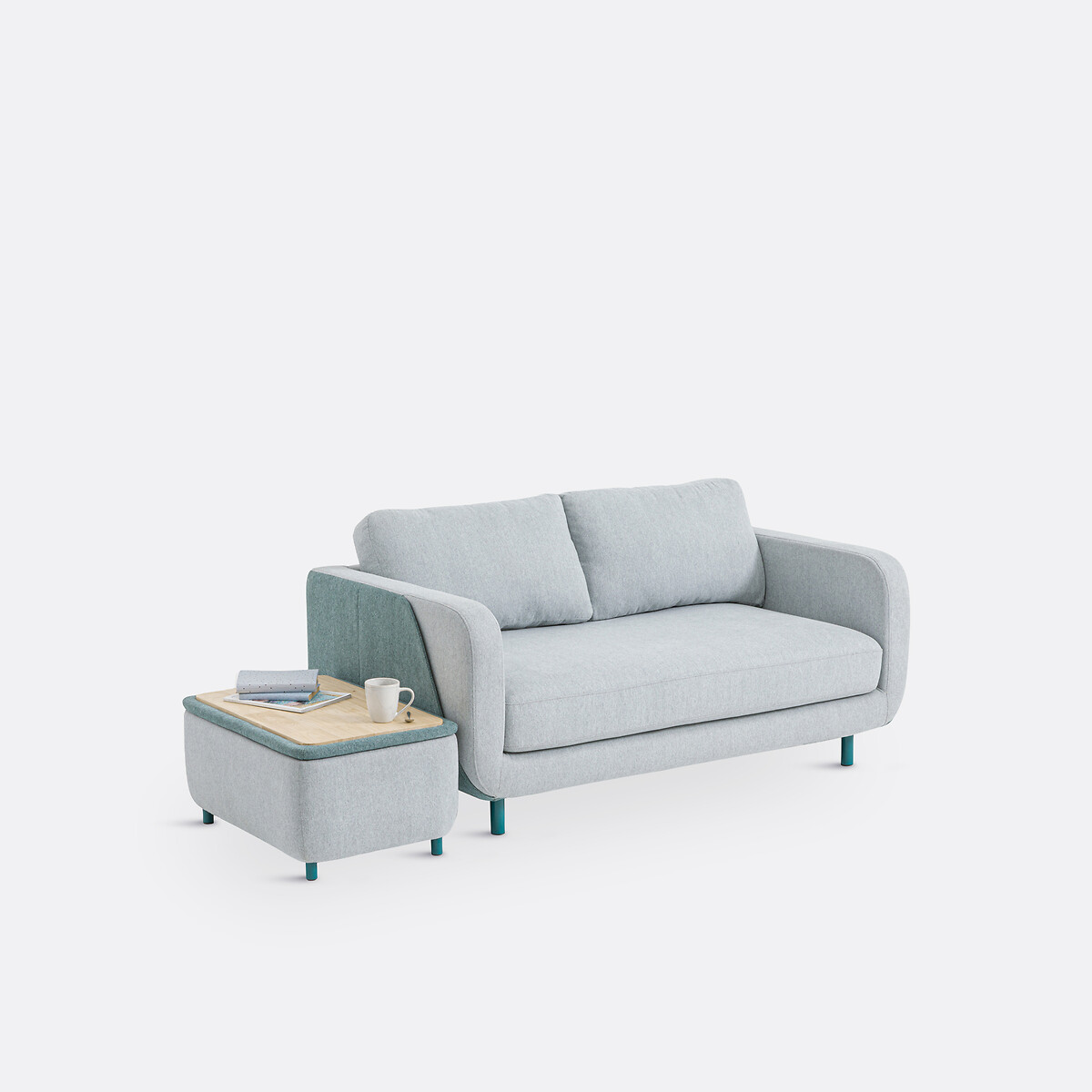 Pufe 3 em 1, assento, arrumação e mesa de centro, Jimba cinzento/azul, LA REDOUTE INTERIEURS