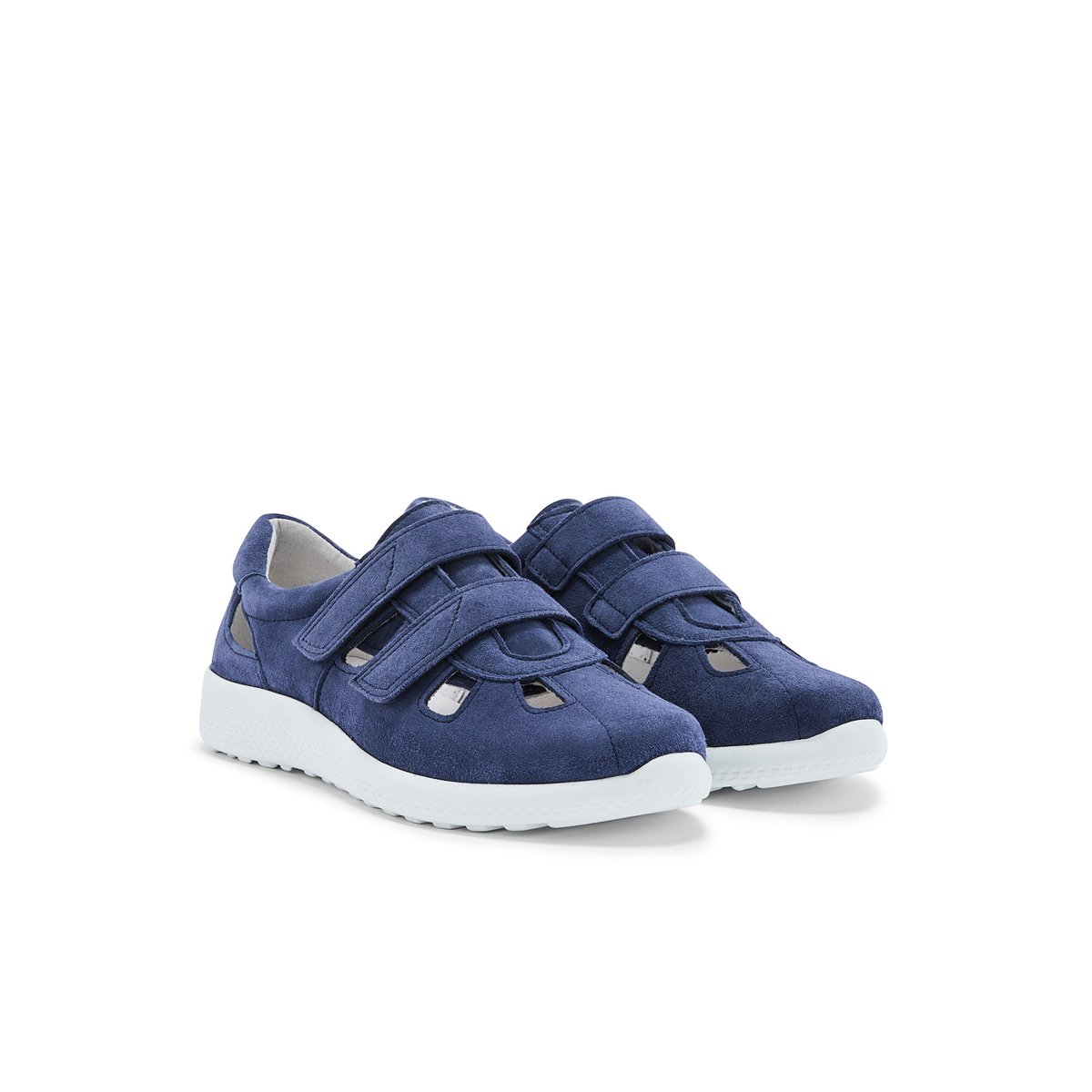 Baskets cuir ajouré extra larges bleu, PEDICONFORT