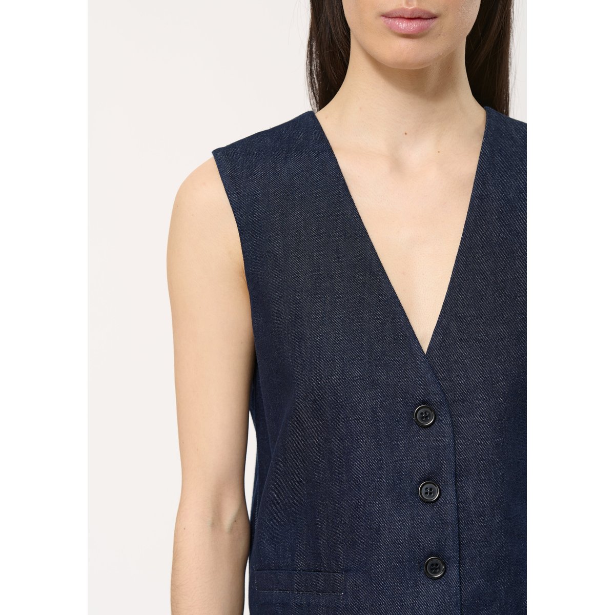 Gilet en denim brut sans manches bleu denim, HUMILITY