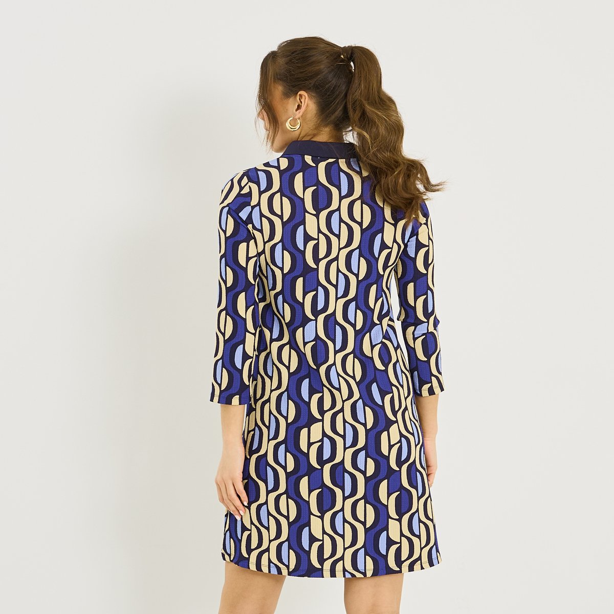 Robe courte en maille imprimée bleu marine, GRAIN DE MALICE