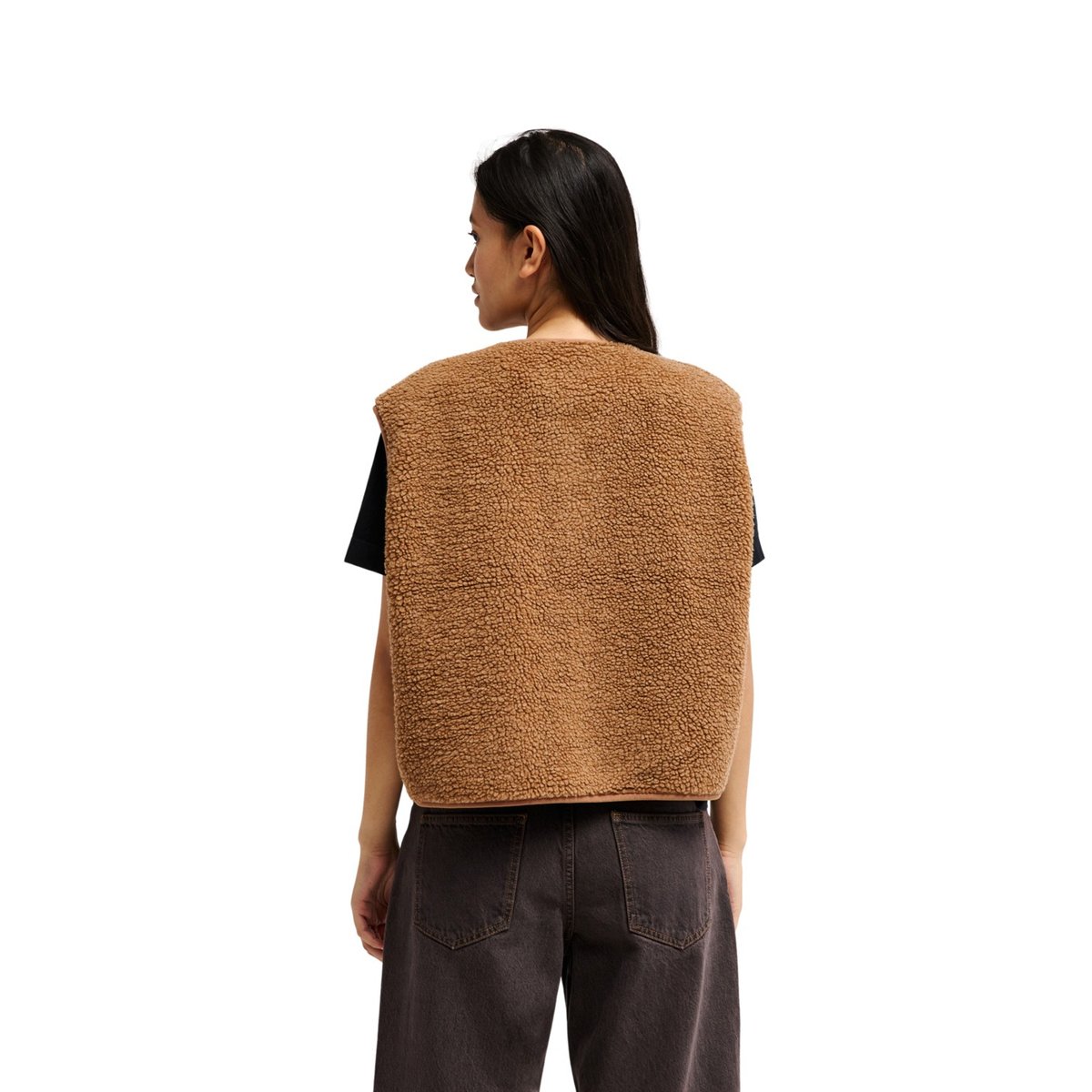 Gilet Sherpa sans manches CROPPED marron rawhide, QUIKSILVER