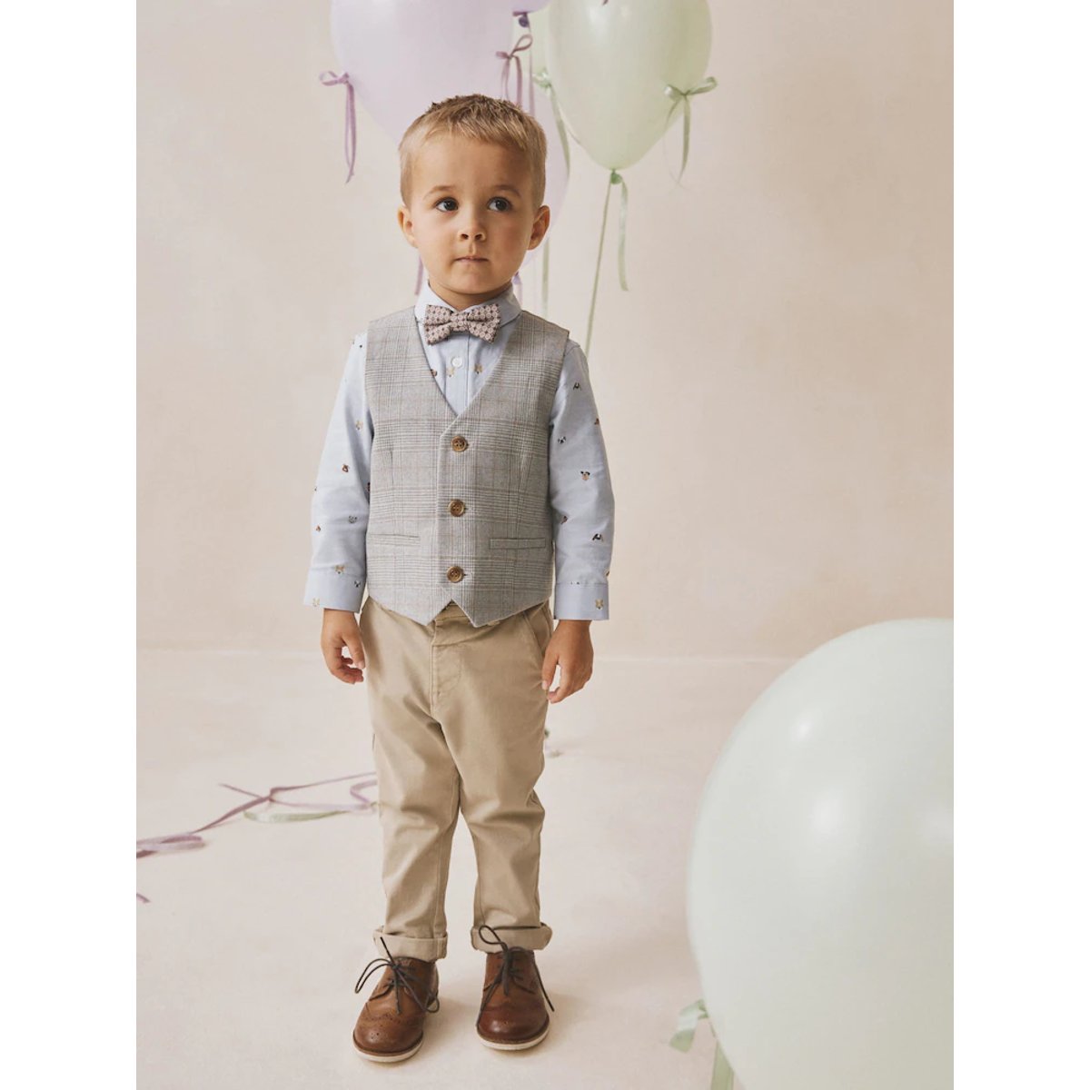 Ensemble gilet, chemise et nœud papillon gris à carreaux, NEXT