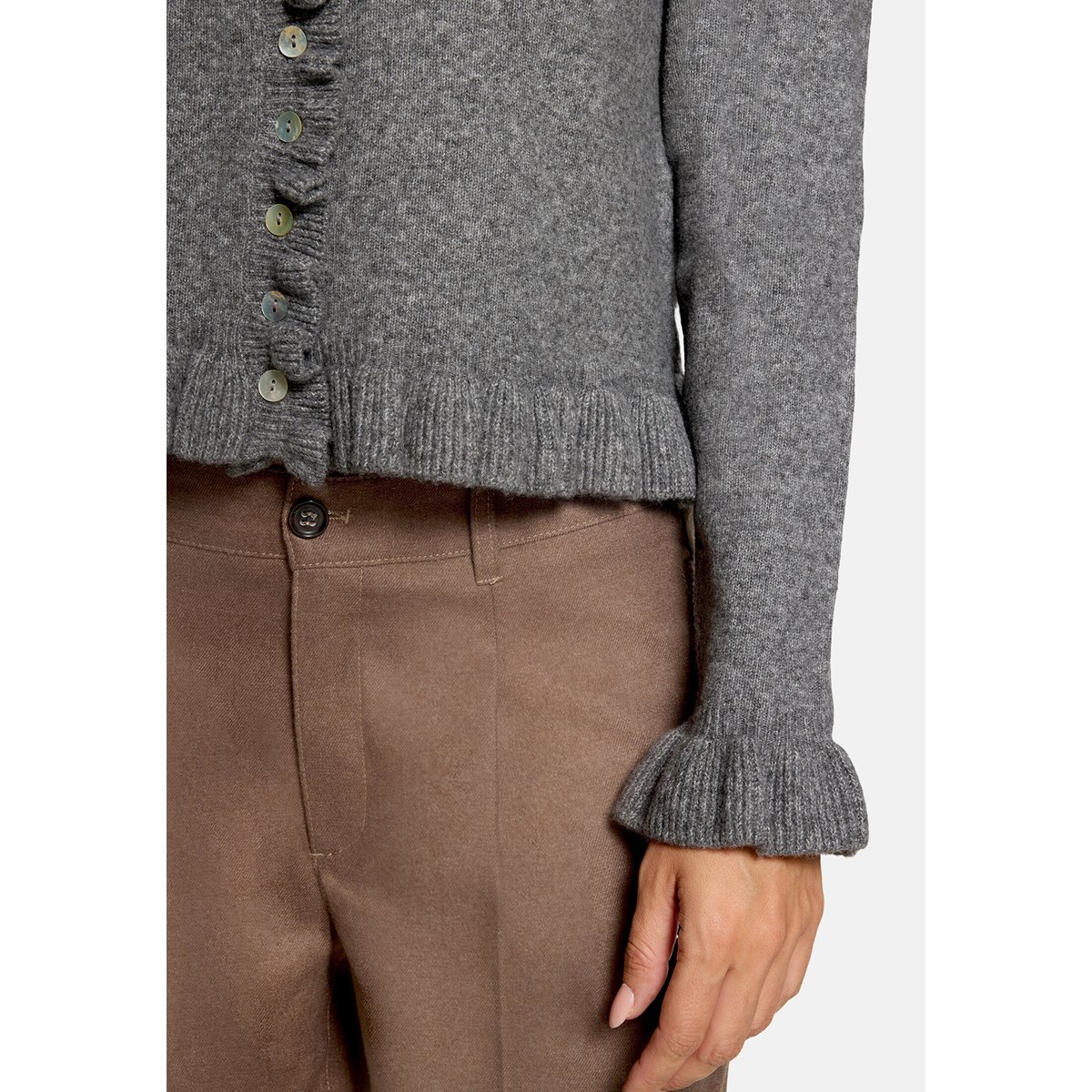 Cardigan en maille à ruches gris, CARTOON
