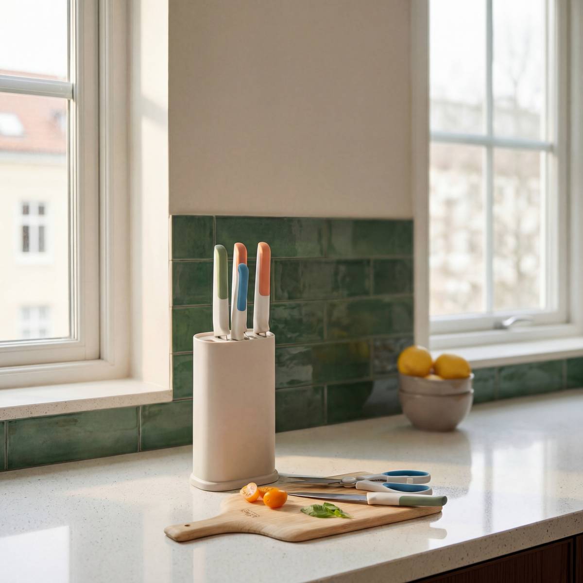 Bloc de 5 couteaux avec paire de ciseaux COLORS beige, 5FIVE SIMPLY SMART