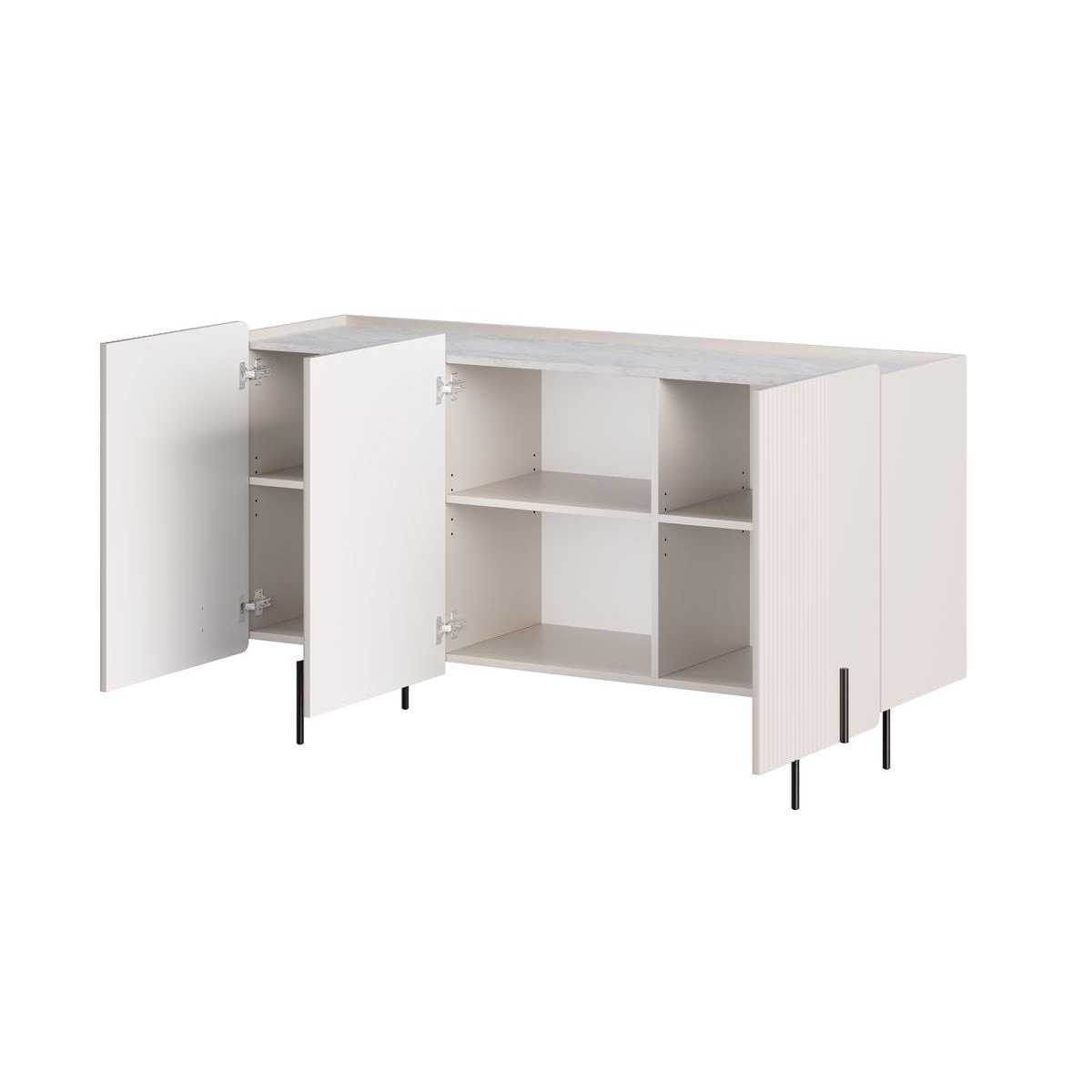 Buffet bas en panneaux de particules et MDF 4 portes 150 cm, MATHILDE beige, BOBOCHIC