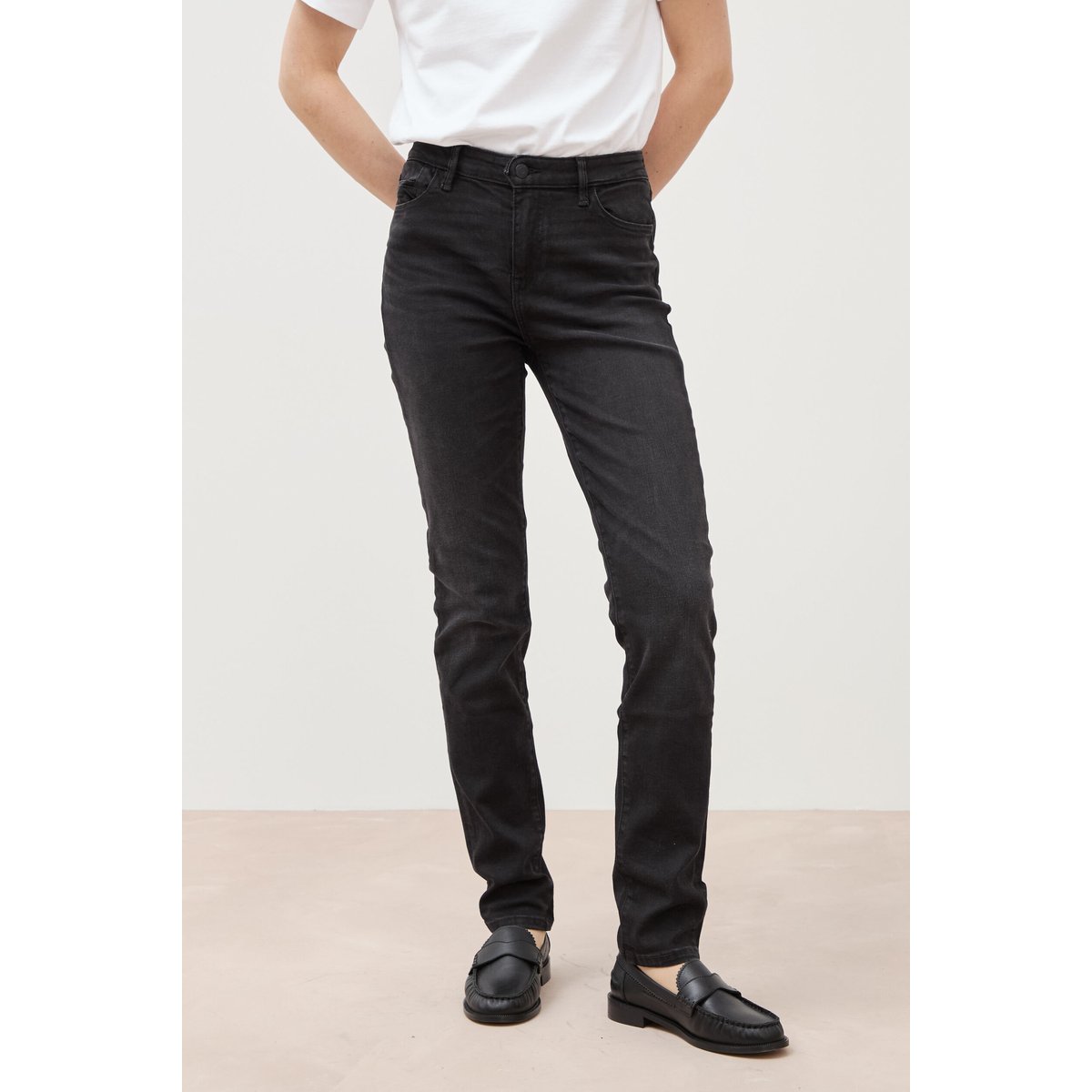 Jeans slim taille haute denim noir, BONOBO