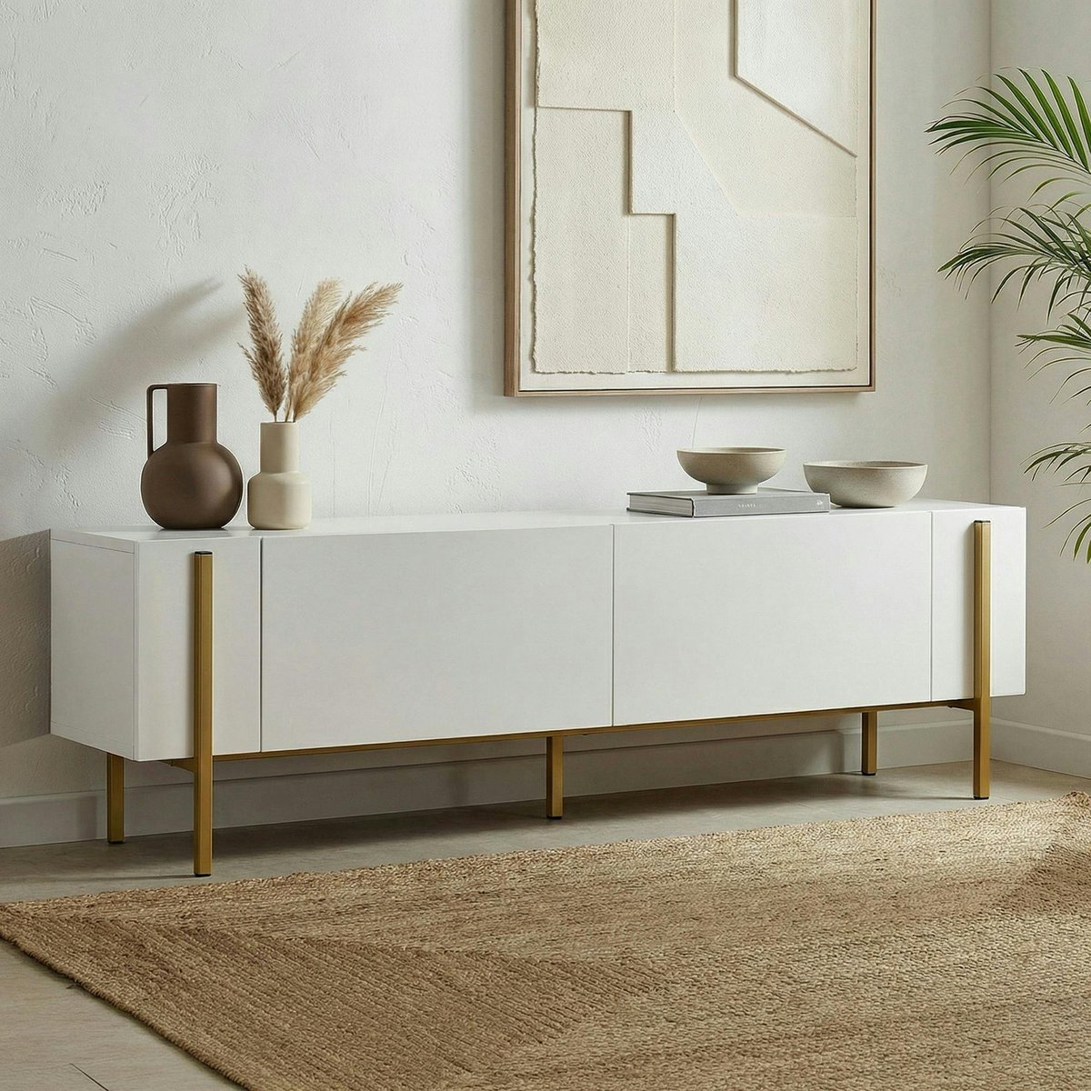 Meuble TV 2 portes 180 cm MARFA blanc - doré, PIER IMPORT