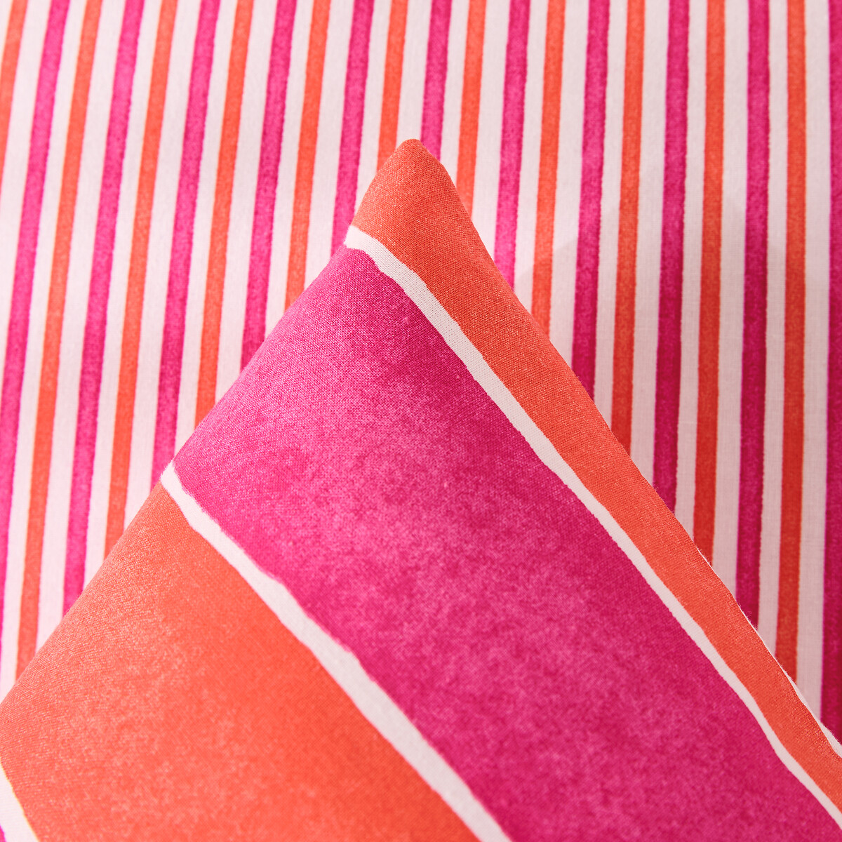 Federa in cotone lavato, stampa a righe, DONATTA rosa/arancione, LA REDOUTE INTERIEURS