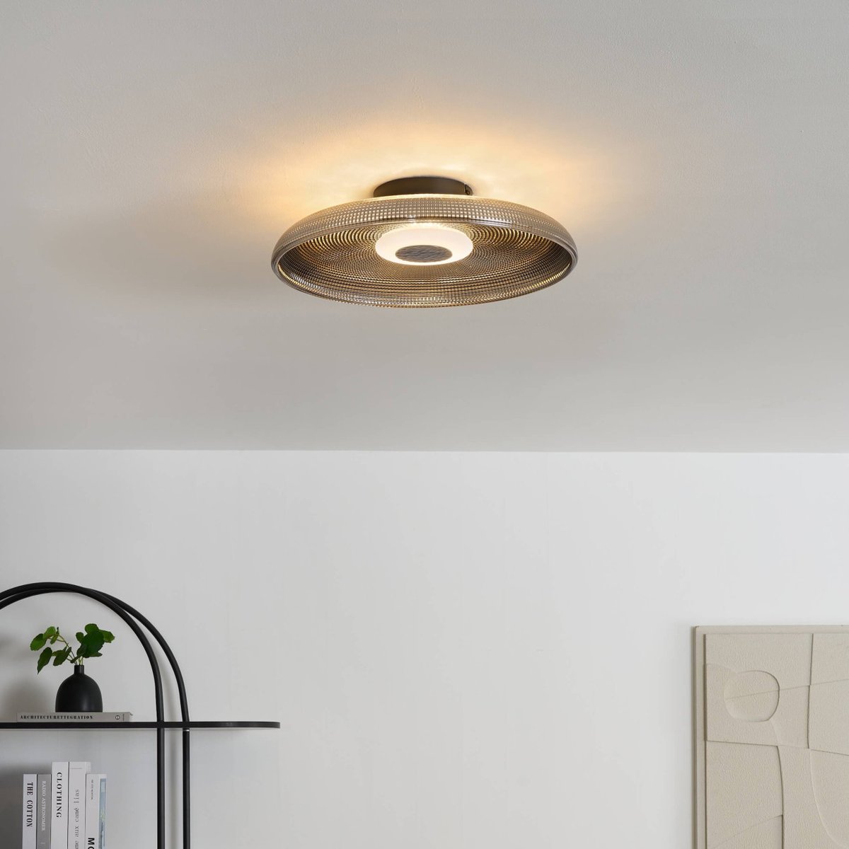 Plafonnier LED verre texturé - OSSARA noir et gris fumé, KOSILUM