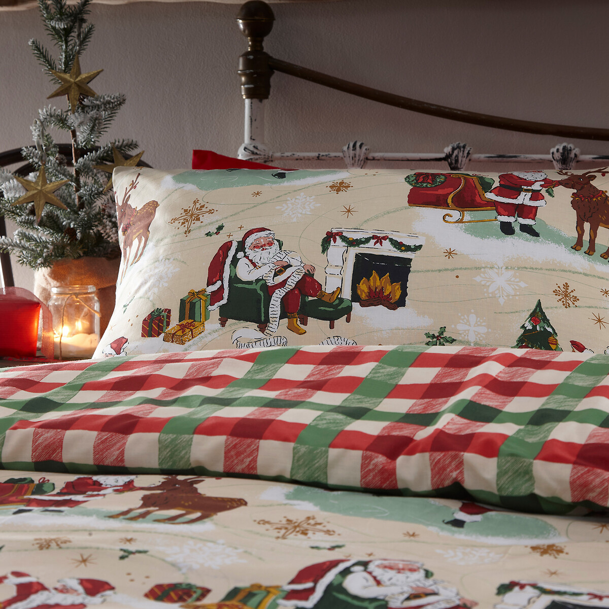 Jolly Santa Cotton Mix Duvet Cover and Pillowcase Set multi-coloured, FURN.