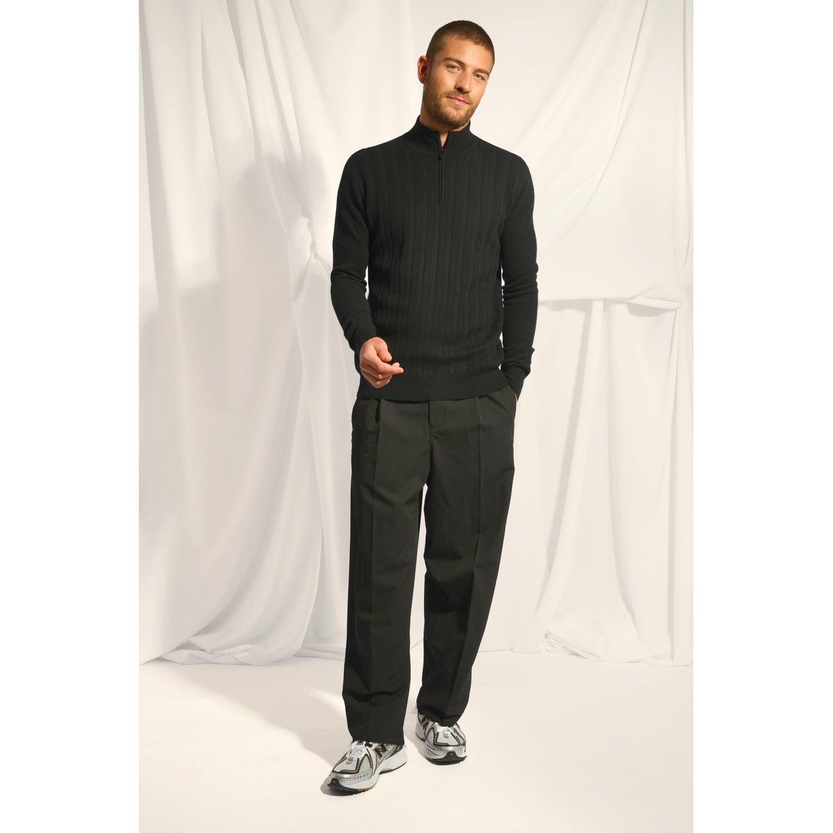 Pull Camionneur Noir Hilmir noir, JUST CASHMERE