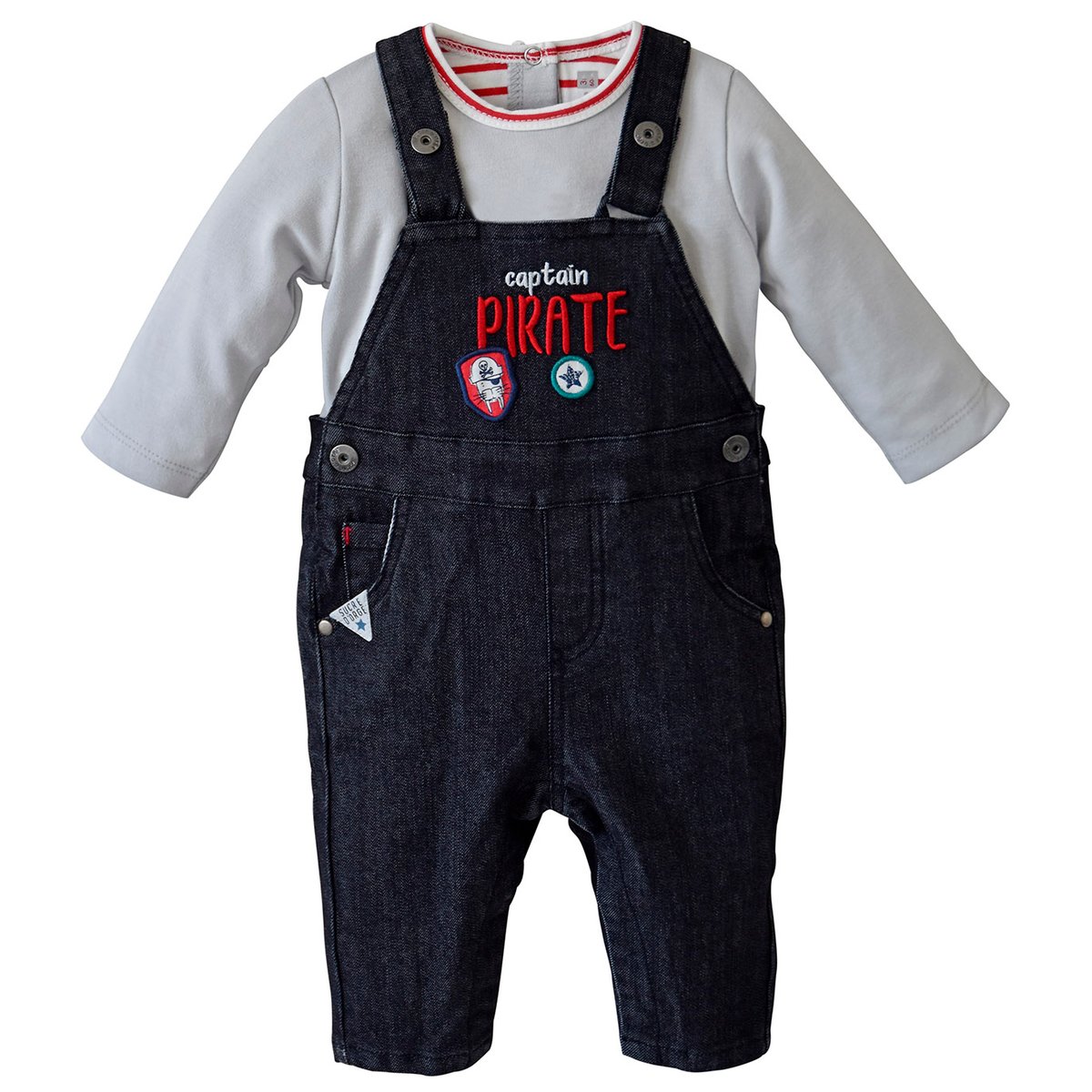 Ensemble salopette t shirt baptistin sucre d'orge noir, SUCRE D'ORGE