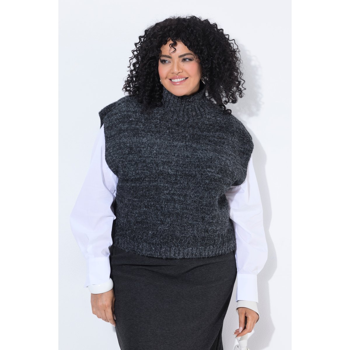 Pull sans manches avec micro-paillettes chiné anthracite, ULLA POPKEN