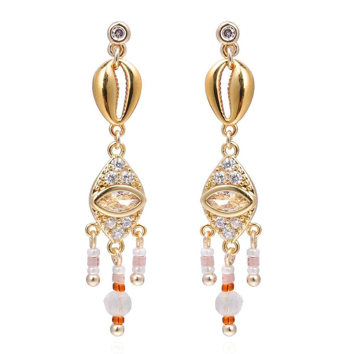 Boucles d'oreilles pendantes avec perles SUNNIE blanc, HIPANEMA