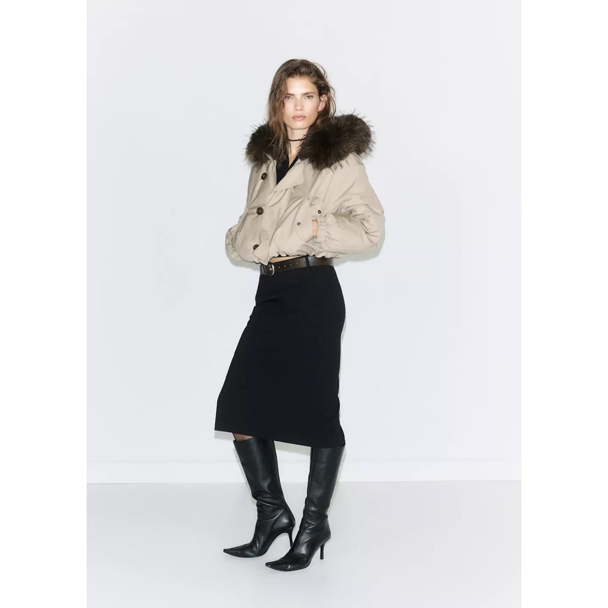 Veste matelassée col imitation fourrure beige, MANGO