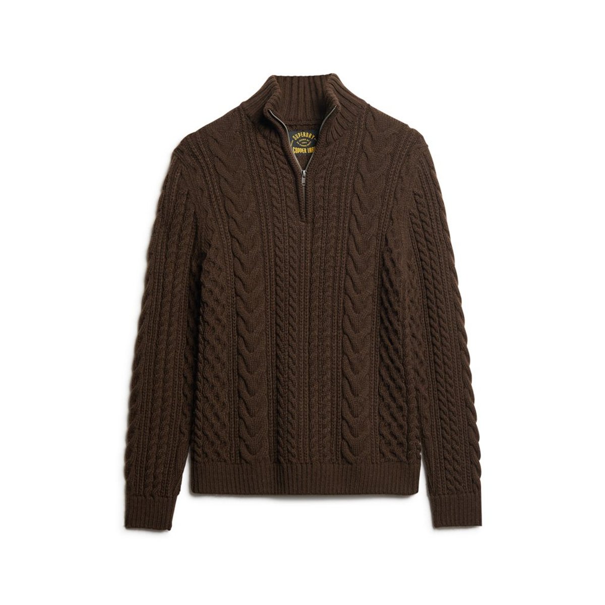 Pull en maille torsadée à col camionneur Vintage Jacob marron chocolat grillé, SUPERDRY