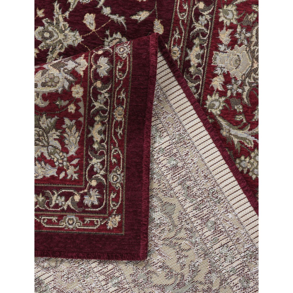 Tapis tissé en polyester avec bordure et motif floral - FLOMI beige, THEKO