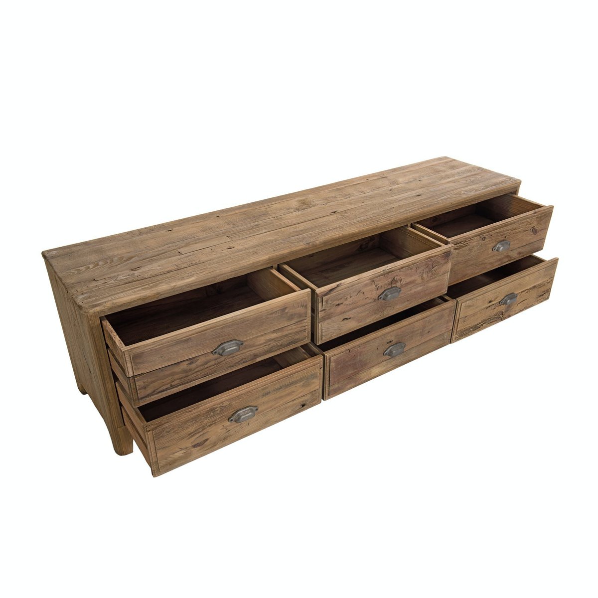 Meuble TV campagne en pin recyclé 6 tiroirs DENVER bois naturel, PIER IMPORT