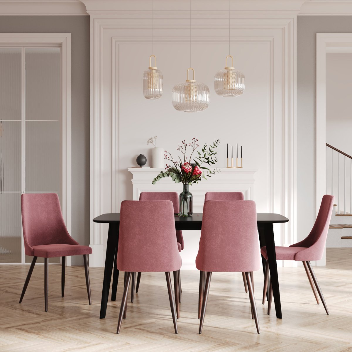Pack 4 chaises en velours - VINNI bleu et rose, MAISON PAVANE
