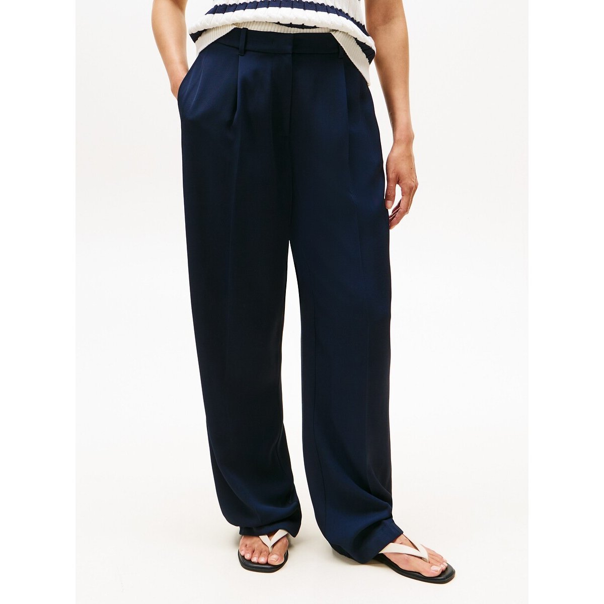 Pantalon droit à pinces bleu marine, TOMMY HILFIGER