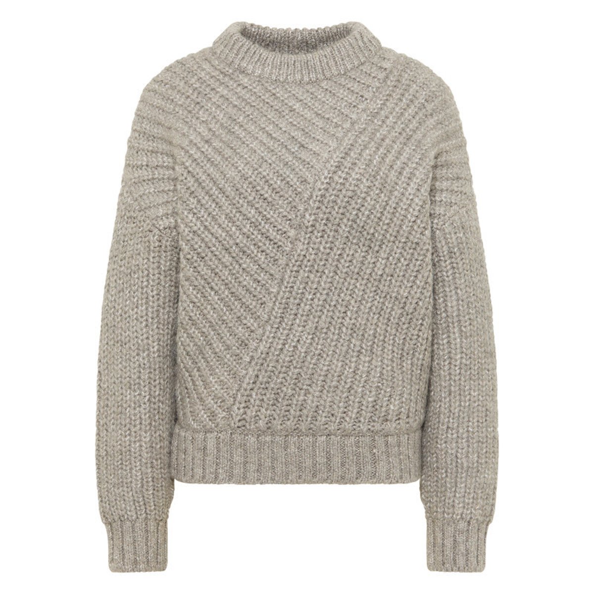 Pull beige uni avec un col rond côtelé et des manches longues beige, MUSTANG