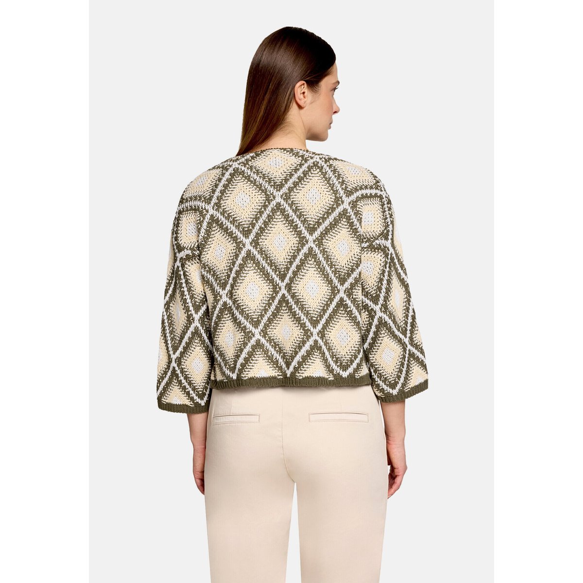 Cardigan en maille à motif jacquard khaki/beige, CARTOON