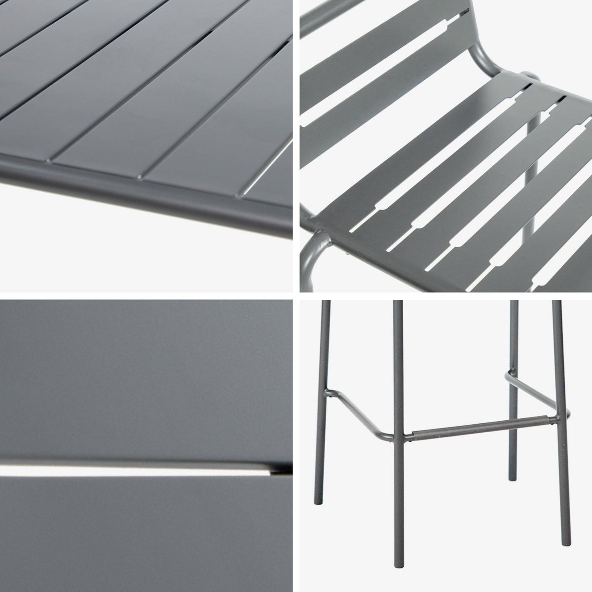 Table haute de jardin acier + 4 assises AMELIA anthracite, SWEEEK
