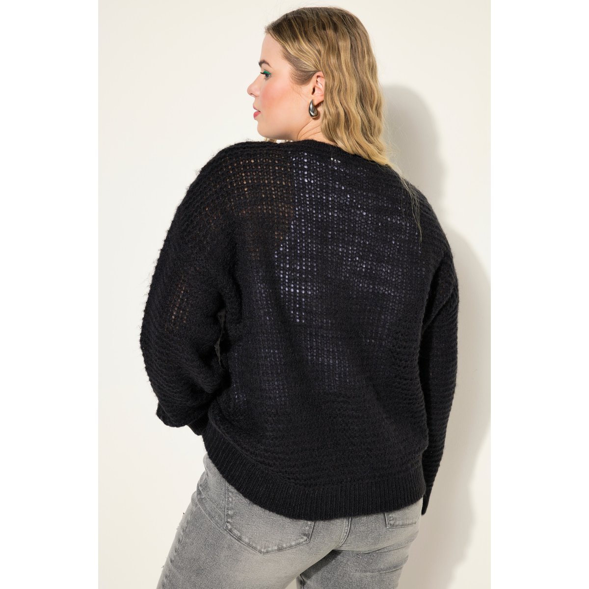 Pull coupe Boxy Shape en maille ajourée noir, STUDIO UNTOLD