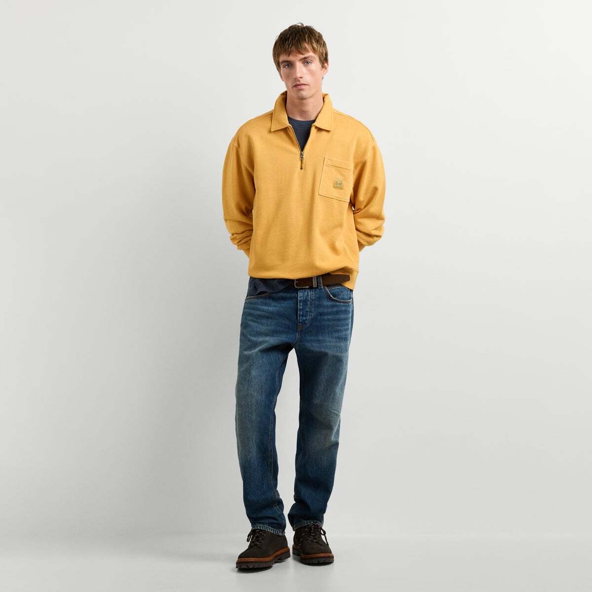 Sweat-Shirt À Col Polo Coupe Casual jaune de savannée, PEPE JEANS
