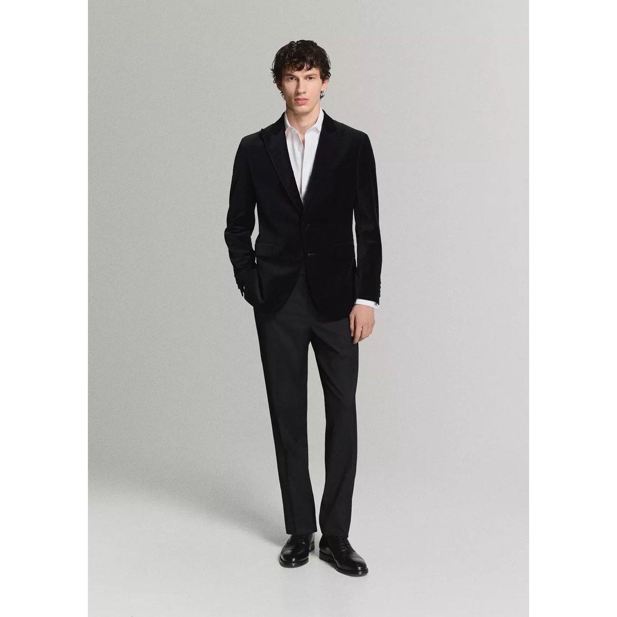 Blazer 100 % coton, velours noir, MANGO MAN