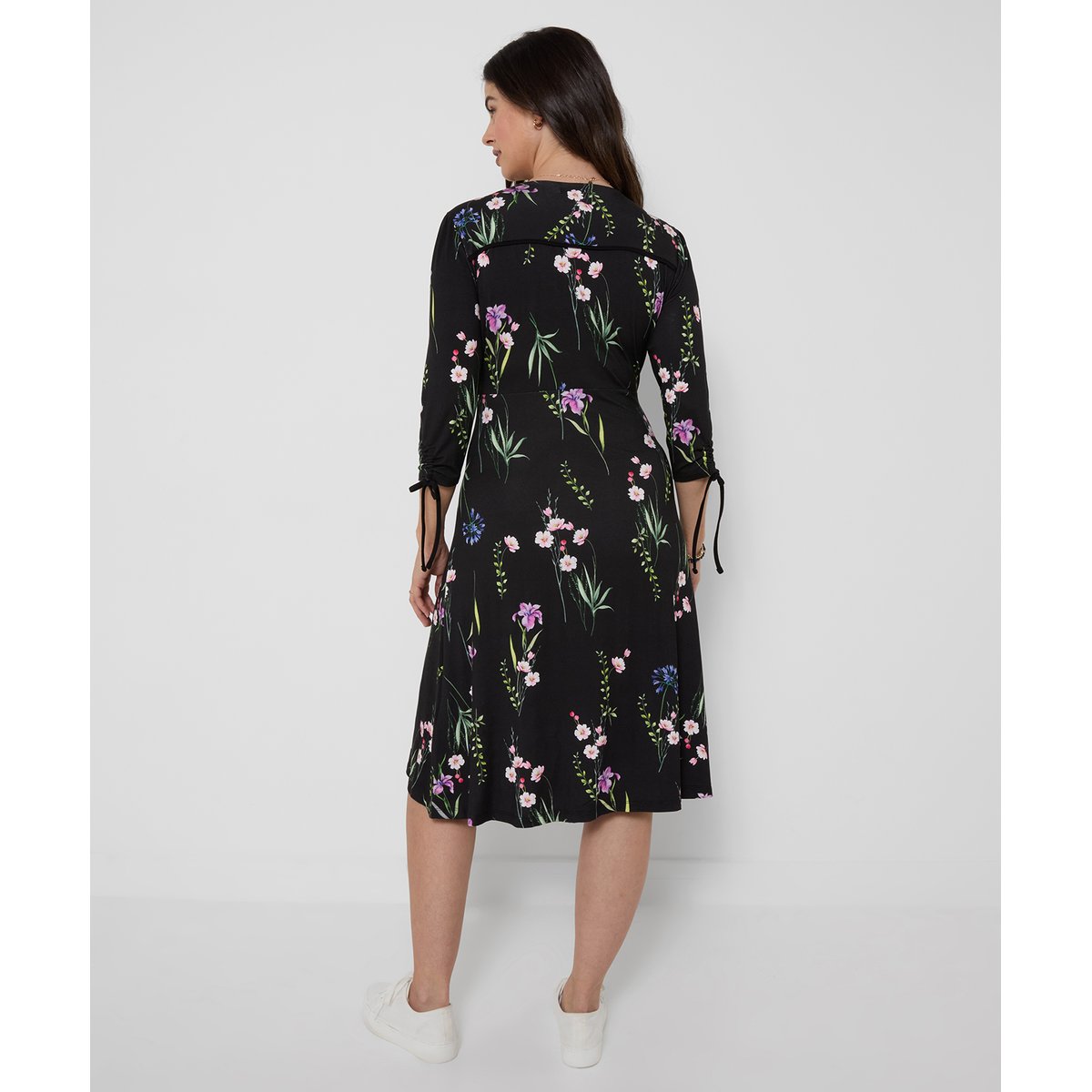 Robe en Jersey à Col V Fleurs Tombantes noir, JOE BROWNS