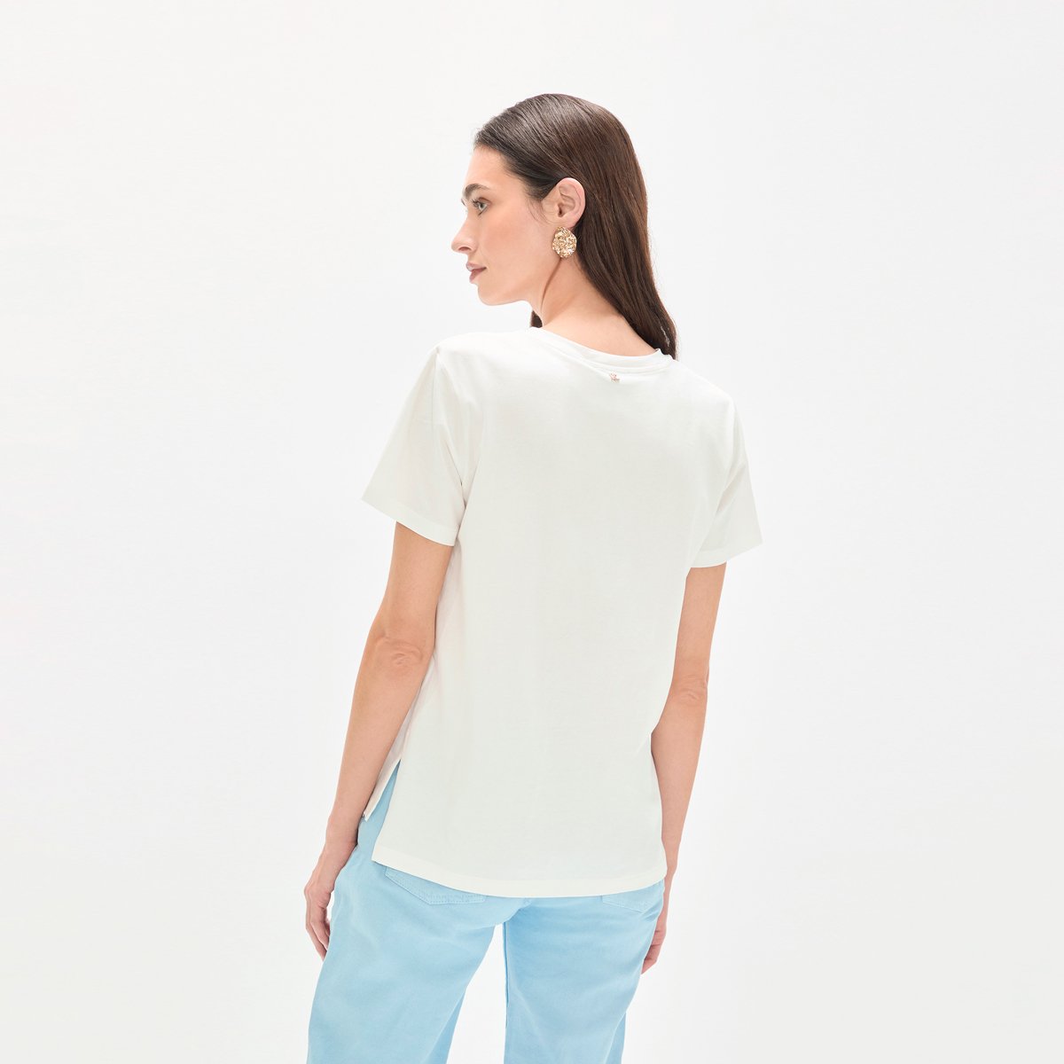 T-shirt en coton à illustration paillettée blanc, LOLA CASADEMUNT