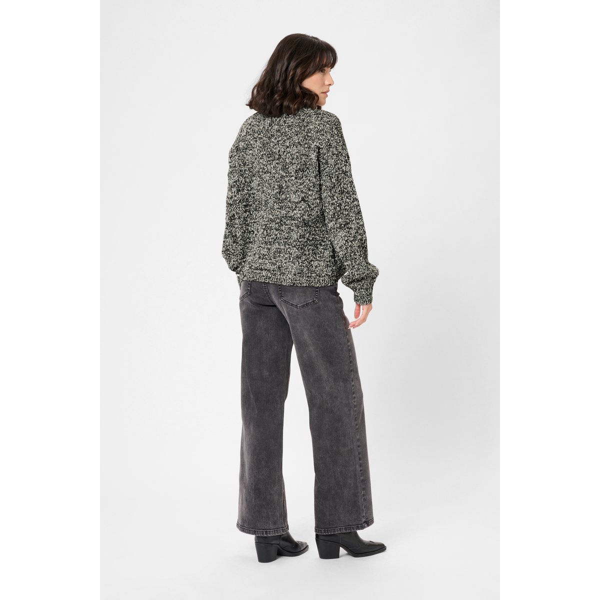Pullover tricoté noir blanc black chalk knit, KAFFE