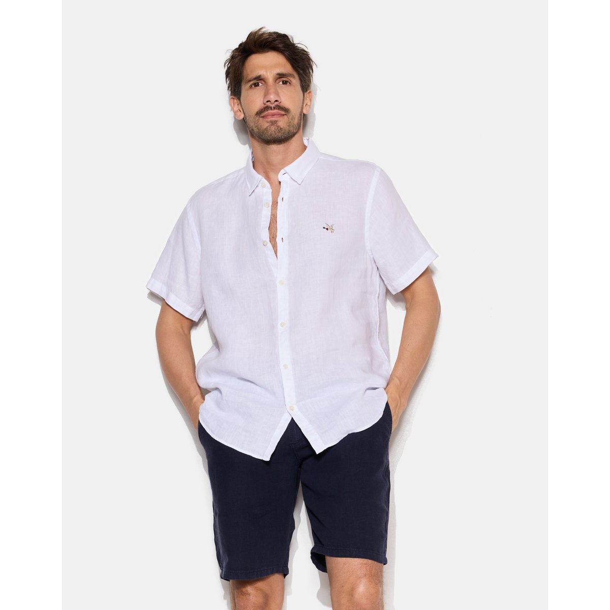 Chemise en lin LINO manches courtes blanc, CHEVIGNON