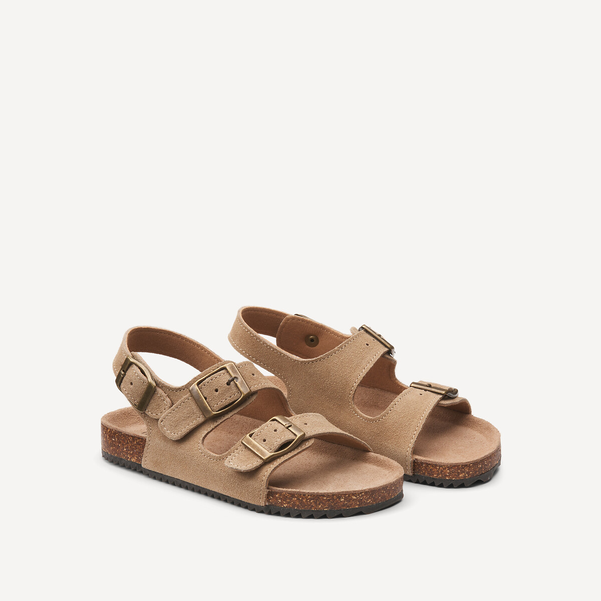 Sandales double bride en cuir sable, LA REDOUTE COLLECTIONS