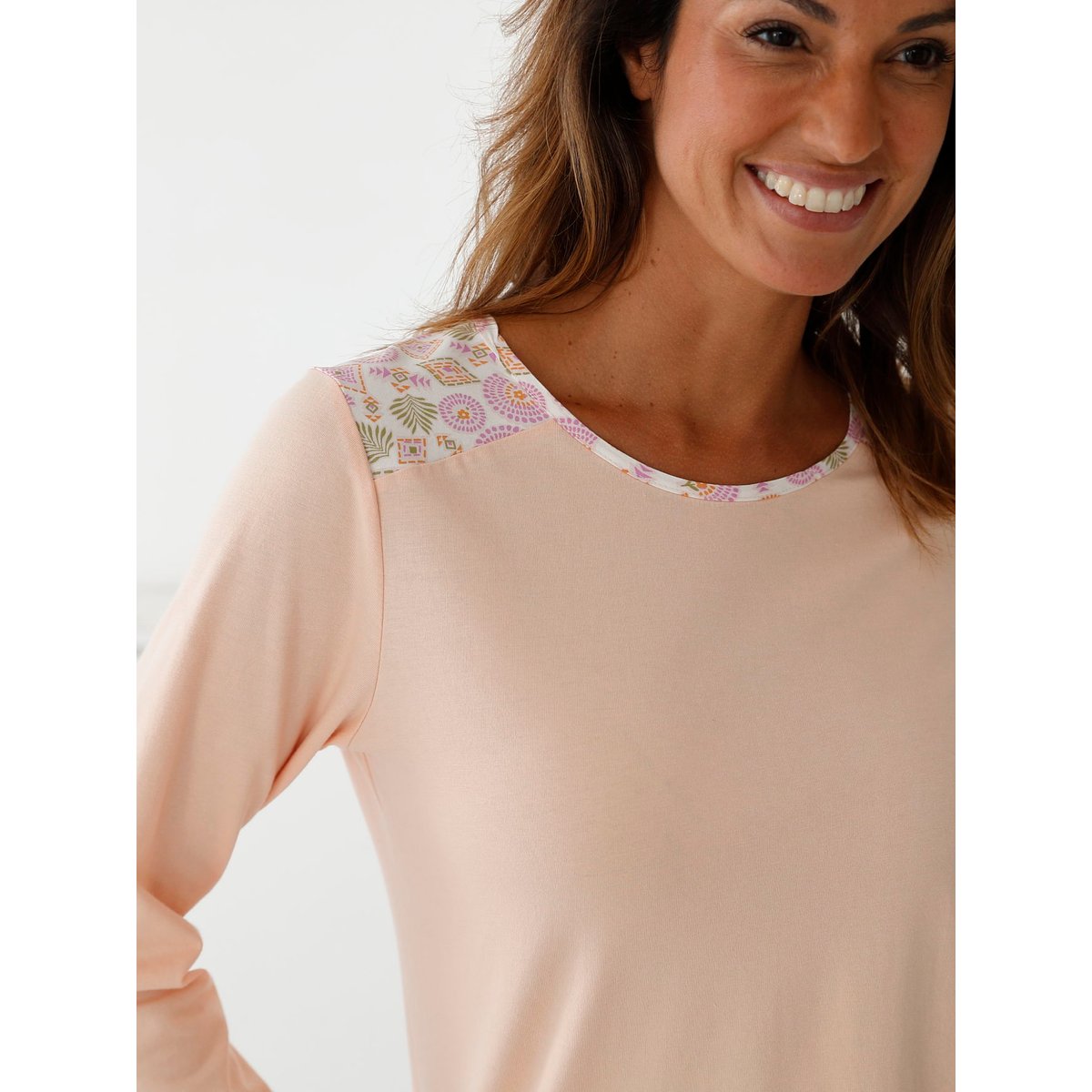 Pyjama fluide encolure ronde imprimé pêche, DAXON