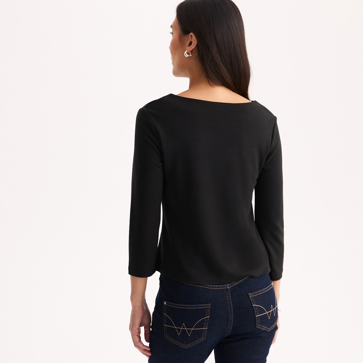 T-shirt col bateau manches 3/4 noir, ANNE WEYBURN